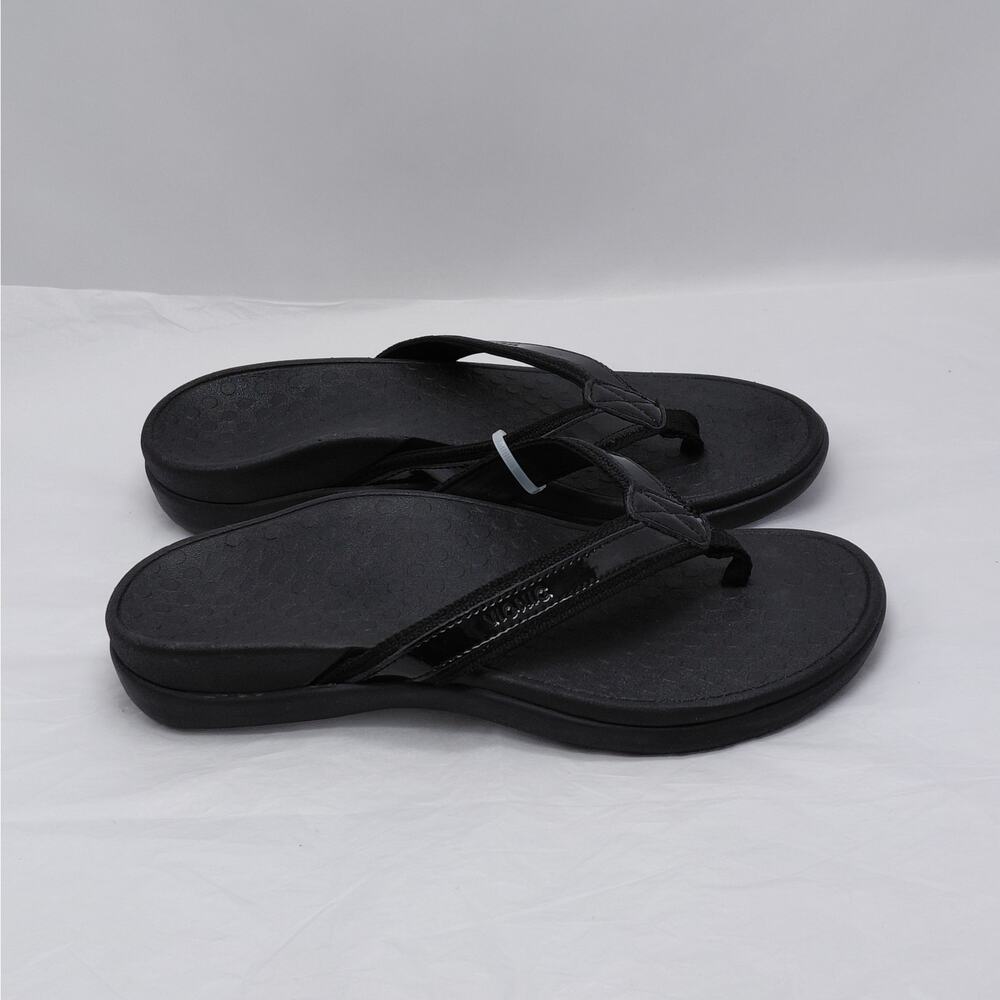 Vionic Womens Flip Flop Thong Sandals Size 7 Black Patent Comfort Vacation Shoes - Picture 9 of 10